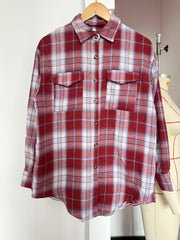 Casual Fashion Loose Plaid Pocket Shirt For Women - kinko
