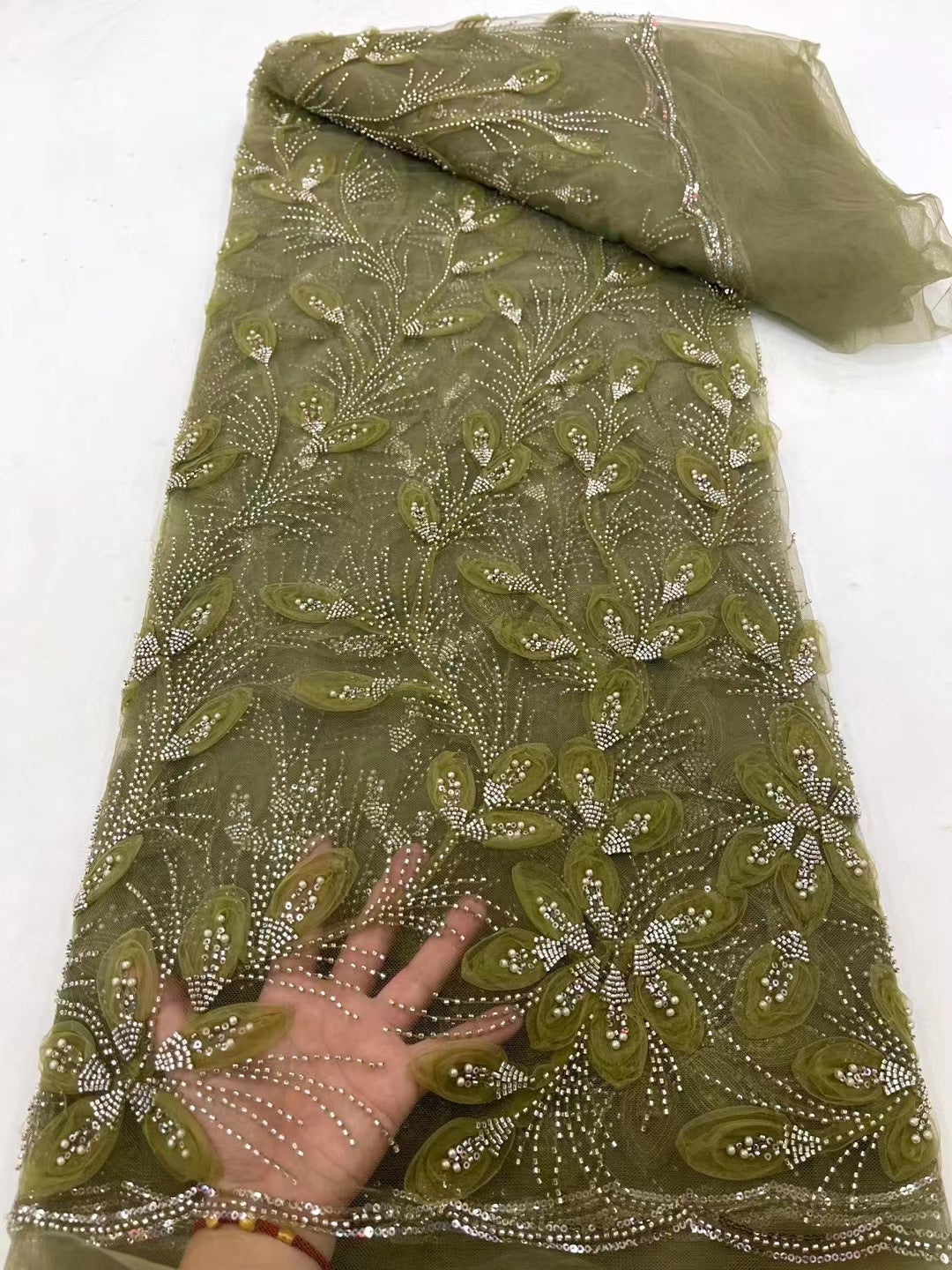 Ribbon Flower Beaded Tulle Lace Fabric Cocktail Party Occasion Evening Dress Embroidered Cloth Lace - kinko