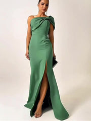 Green Bow Tube Top Evening Dress - kinko