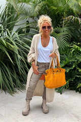 Letter Dropped Shoulder Long Sleeve Cardigan - kinko