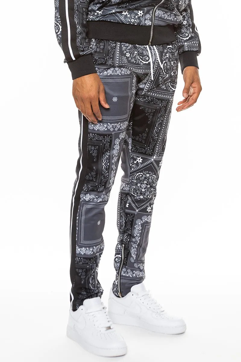 WEIV Men's Full Size Drawstring Paisley Bandana Print Track Pants Plus Size - kinko