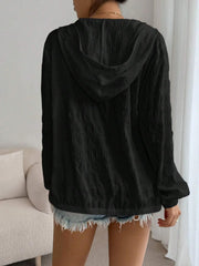 Zip Up Long Sleeve Hooded Outerwear - kinko