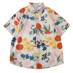 Women's Design Retro Hong Kong Style Printed Short-sleeved Shirt - kinko