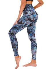 Leggings - Cropped High-rise Print Blue Brown Print - kinko