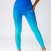 Women's High-Waisted Gradient Yoga Pants, Cutout Leggings, Booty Lifting, Athletic Long Tights For Fitness Workout, Breathable Sportswear - kinko
