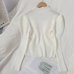 Design Sense Niche Puff Sleeves Slimming Fall Winter Stretch Sweater Women