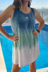 Full Size Tie-Dye Sleeveless Mini Tank Dress Plus Size - kinko