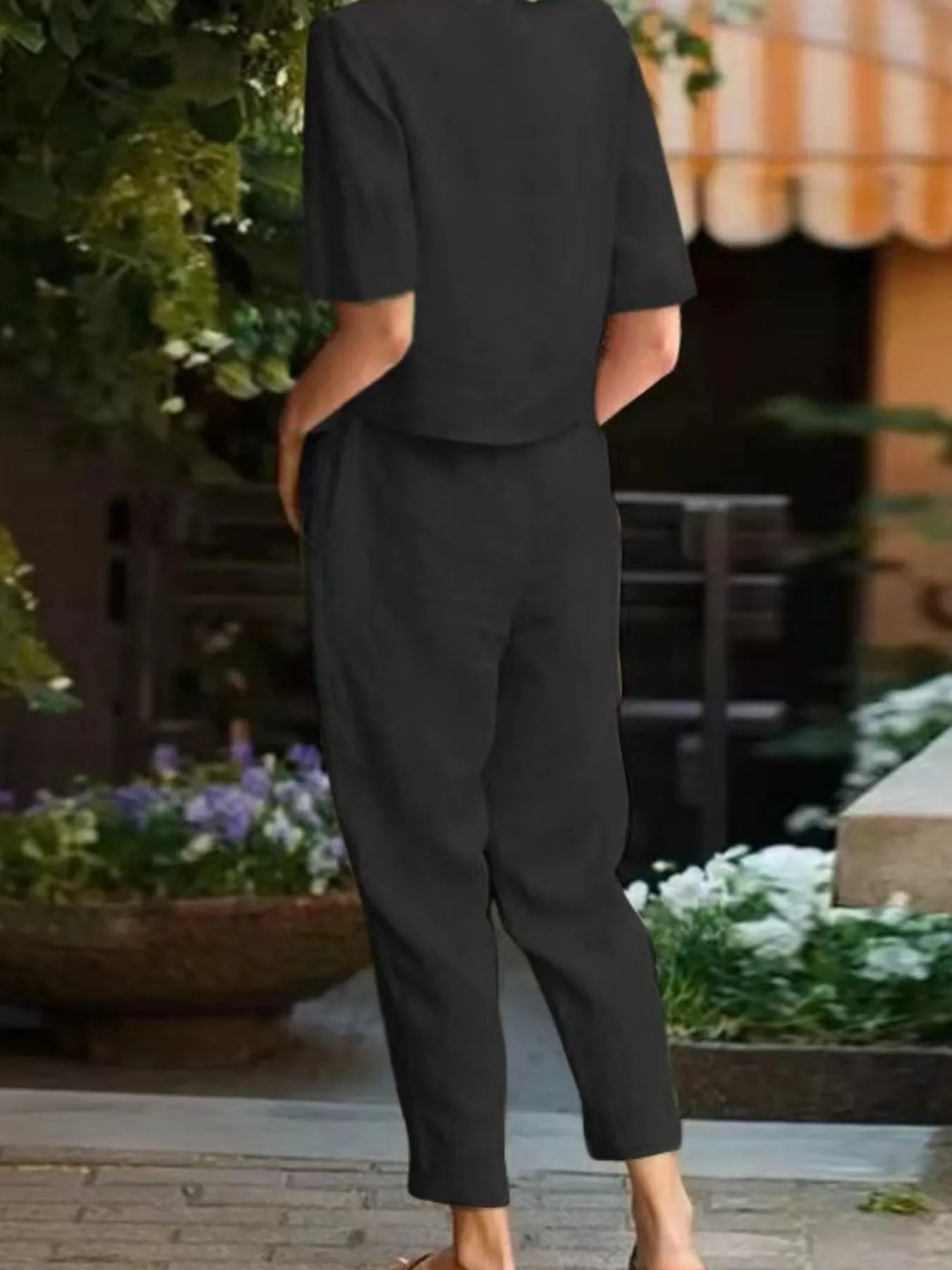 Full Size Round Neck Short Sleeve Top and Pants Set Plus Size - kinko