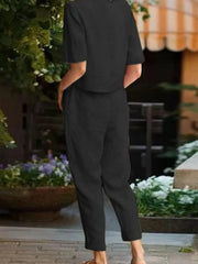 Full Size Round Neck Short Sleeve Top and Pants Set Plus Size - kinko