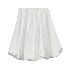 White High-waist Pleated Bubble Skirt - kinko