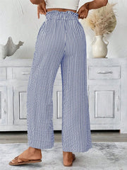 Full Size Striped Wide Leg Paper Bag Pants Plus Size - kinko