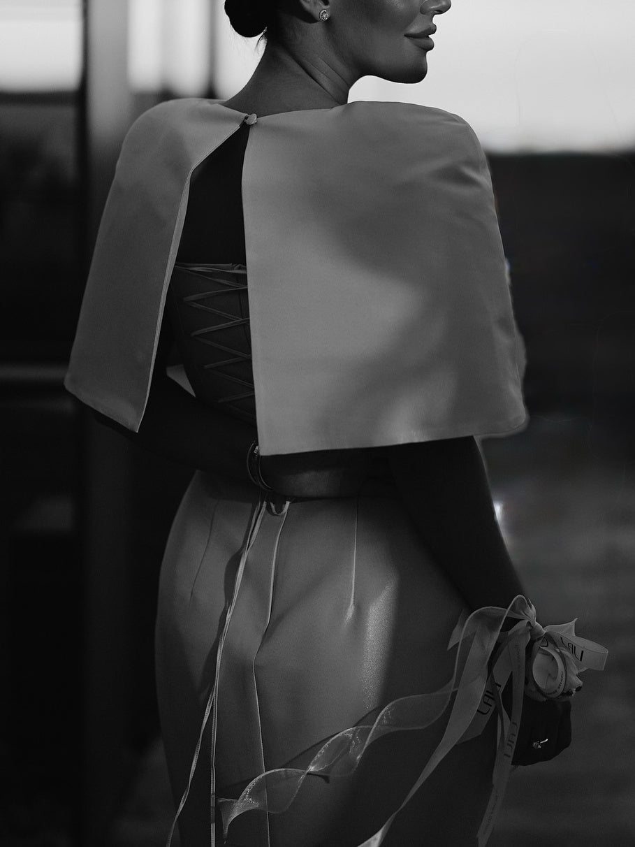 Satin Cape-style Top &Fitted Maxi Dress Set - kinko