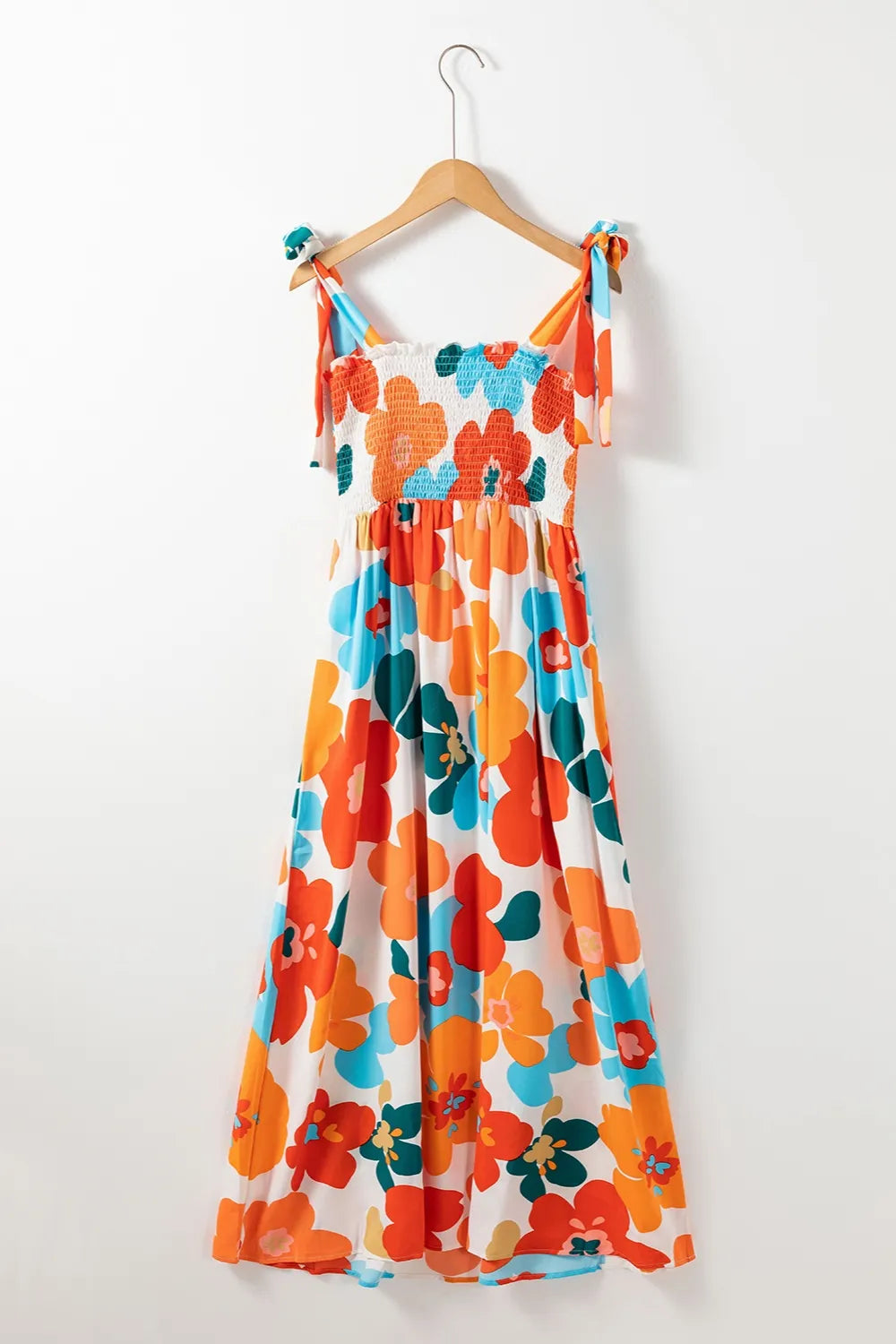 Smocked Printed Square Neck Dress - kinko