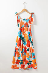 Smocked Printed Square Neck Dress - kinko