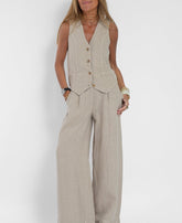 Hot Selling New Trendy Patchwork Vest & Pants Set - Breathable Linen Casual Outfit - kinko