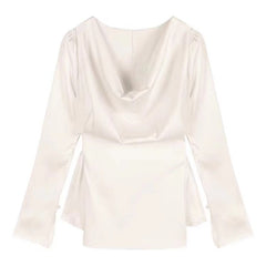 High-end Irregular Bell Sleeve Waist-tight Graceful Satin Long Sleeve Shirt - kinko