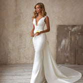 Sexy V-Neck Sleeveless Tail Wedding Dress Long Dress - kinko