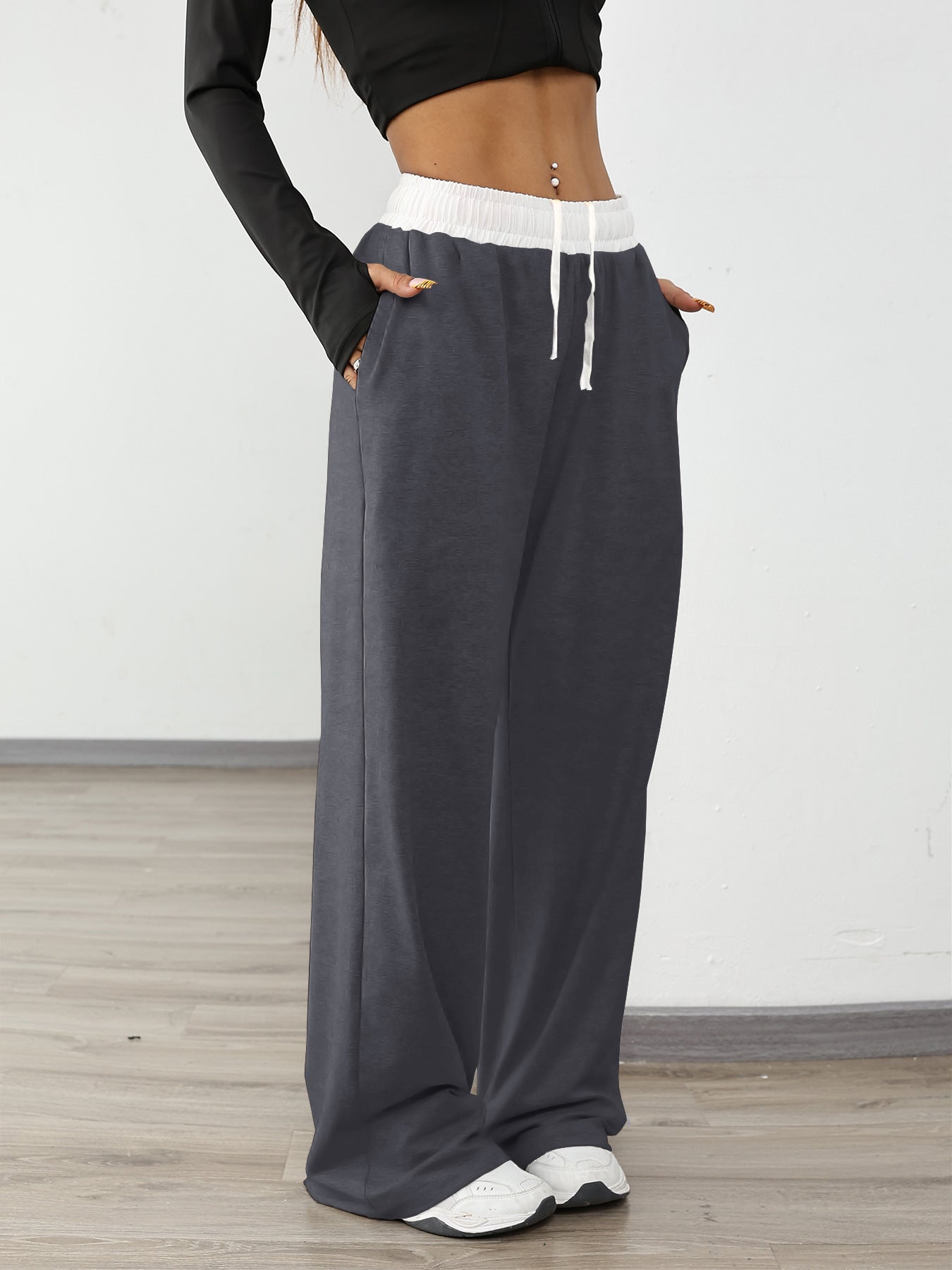 Women's Casual Sports Contrast Color Loose Comfortable Drawstring Trousers - kinko