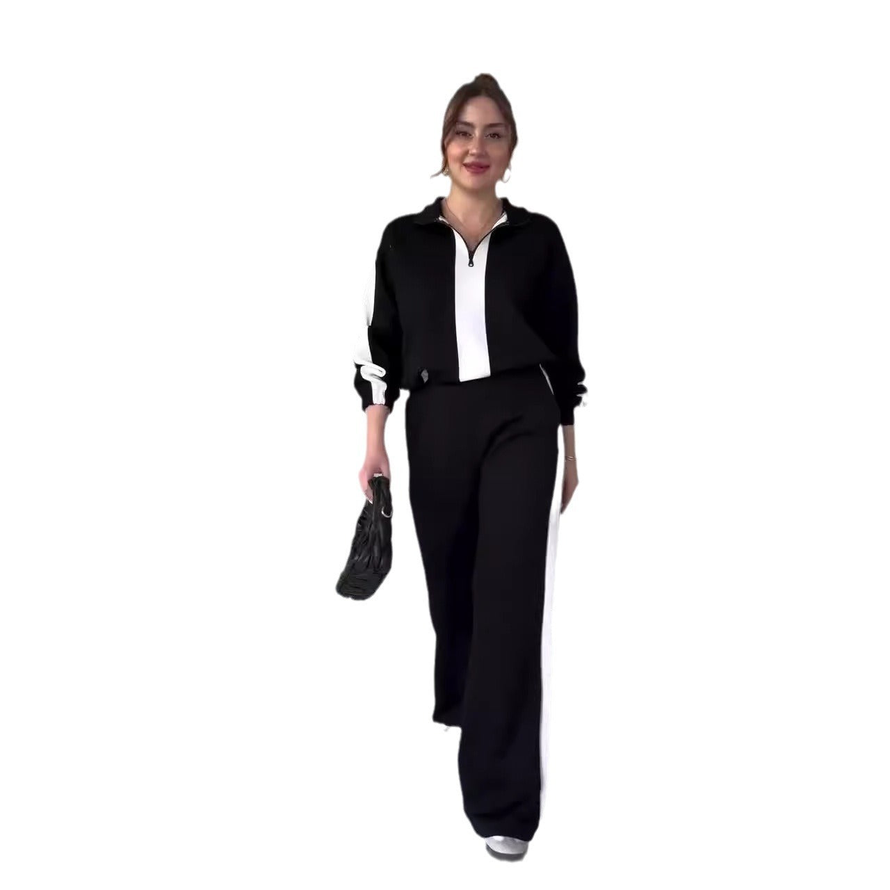 Women's Contrast Color Idle Style Casual Sweater Two-piece Set - kinko
