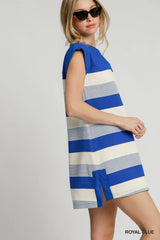 Umgee French Terry Side Slit Striped Mini Dress - kinko