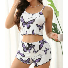 Butterfly Print Suspender Shorts Comfortable Casual Suitable For Daily Wear Ladies' Homewear - kinko