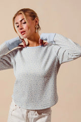 SO ME Textued Floral Knit Top with Contrast Cuffs - kinko