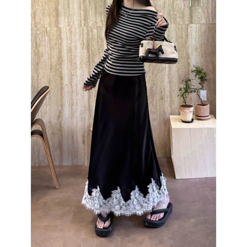 Spring And Summer Lace Acetate Satin Fishtail Skirt For Women - kinko