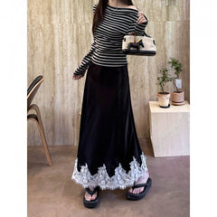 Spring And Summer Lace Acetate Satin Fishtail Skirt For Women - kinko