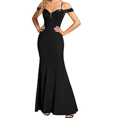 Women's Clothing Off-neck Sling Evening Long Dress - kinko