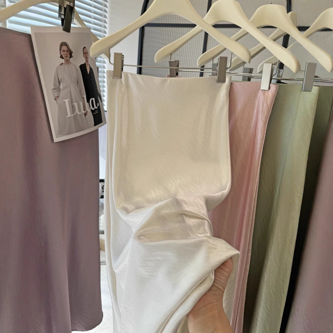 Simple Graceful Draping Acetate Satin Fishtail Skirt For Women - kinko