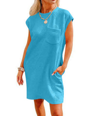 Summer Round-neck Short-sleeve Dress With Pockets Fashion Casual Loose Sports Dresses For Women Clothing - kinko