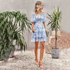 French Square Collar Cake Fashion Vacation Fashion Vacation Holiday Short Dress - kinko