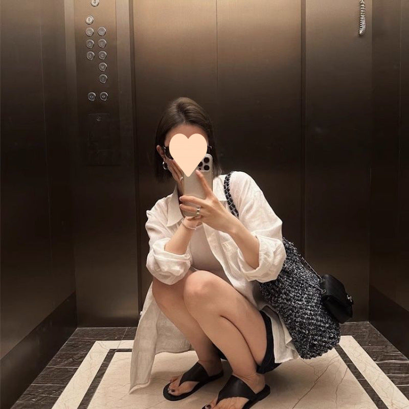 Long Linen Sleeves Thin Shirt Outer Sun Top - kinko