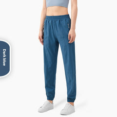 Zipper Pocket High Waist Running Pants Women's Peach Hip Fitness Trousers - kinko