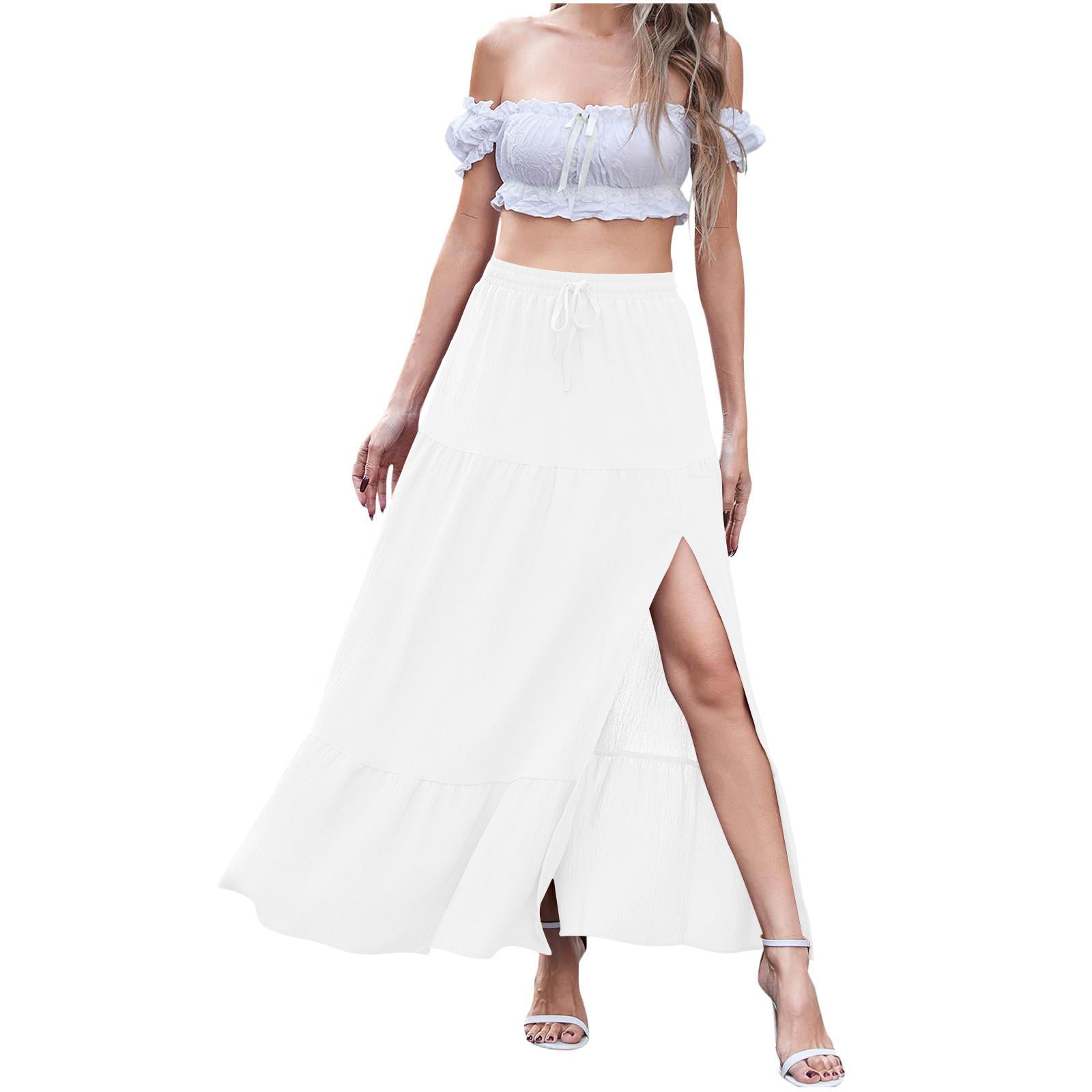 Women's Bohemian Solid Color Side Slit Skirt - kinko