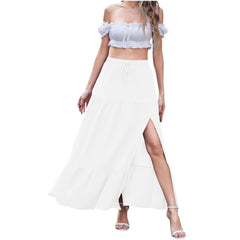 Women's Bohemian Solid Color Side Slit Skirt - kinko