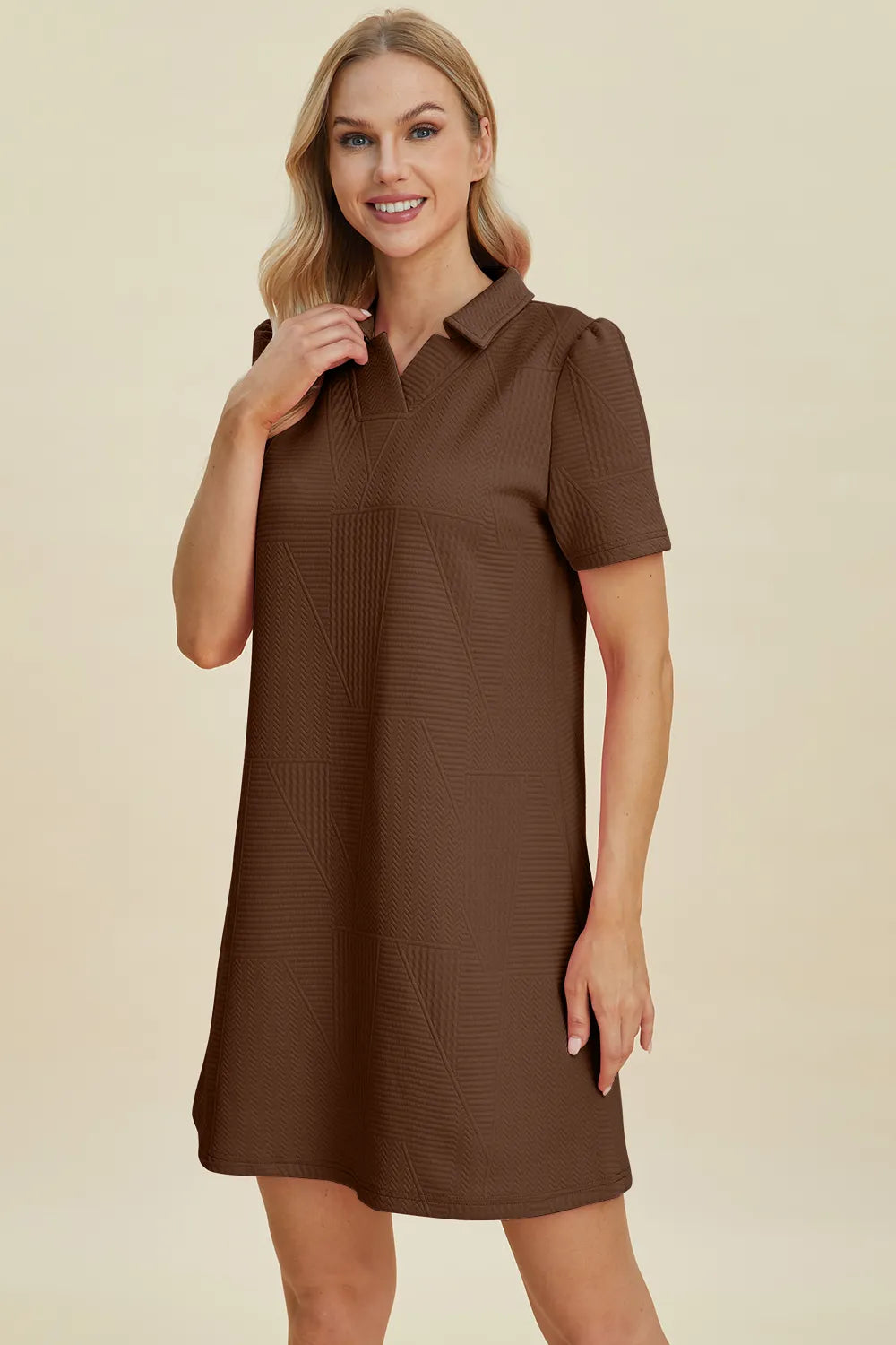 Double Take Full Size Texture Short Sleeve Dress - kinko