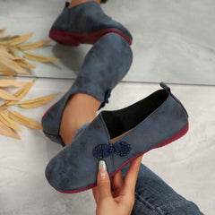 Herbstliche flache Freizeitschuhe für Damen, runde, weiche Loafer mit niedrigem Schaft