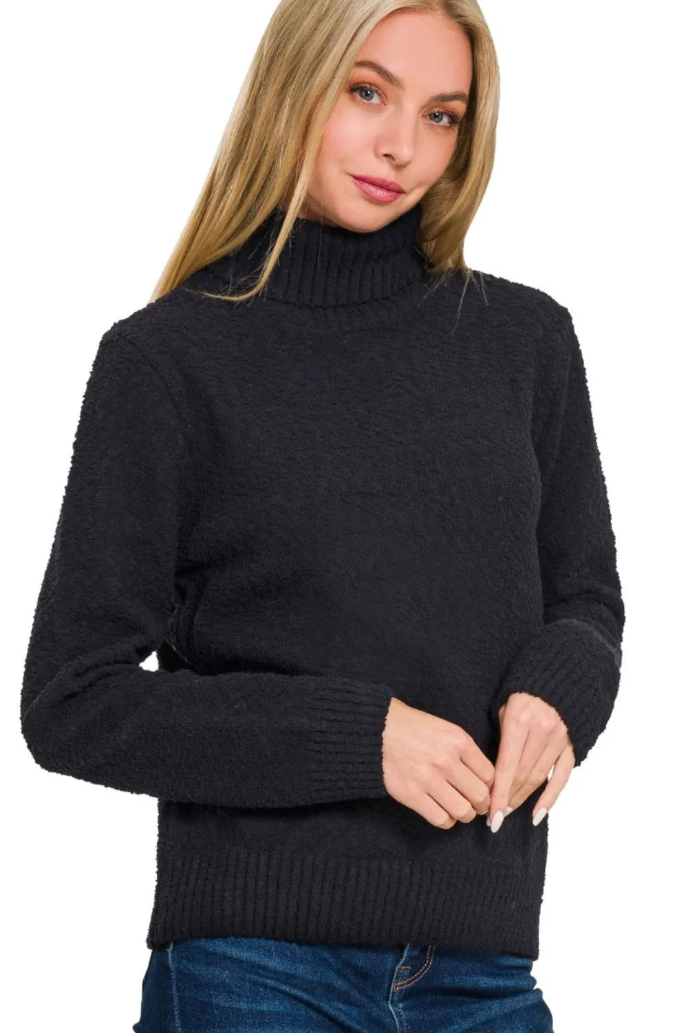 Zenana Turtle-neck Long Sleeve Sweater - kinko
