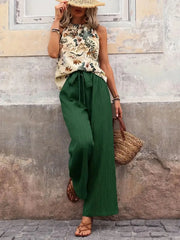 Printed Tank Top and Wide Leg Pants Set - kinko