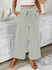 Full Size Striped Wide Leg Paper Bag Pants Plus Size - kinko