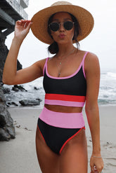 Color Block Spaghetti Strap Two-Piece Swim Set - kinko