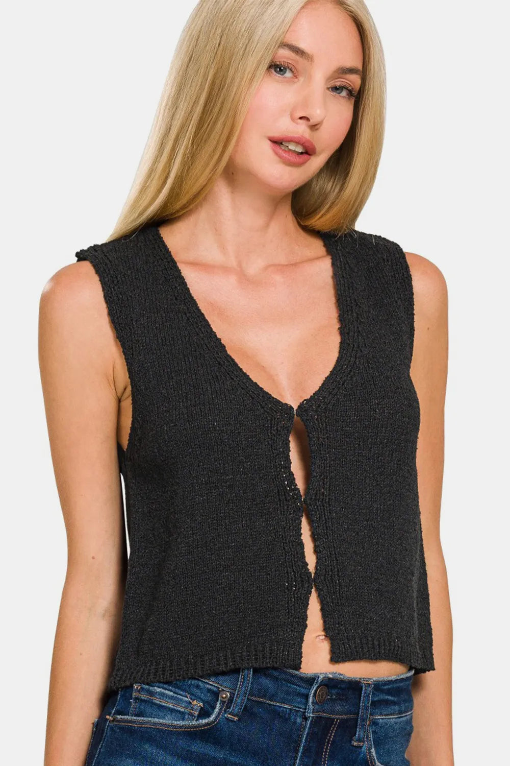 Zenana Hook and Eye Closure V-Neck Sweater Vest - kinko