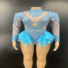 Dance Sexy Shiny Rhinestone Mesh Jumpsuit Stage Performance Costume Women - kinko