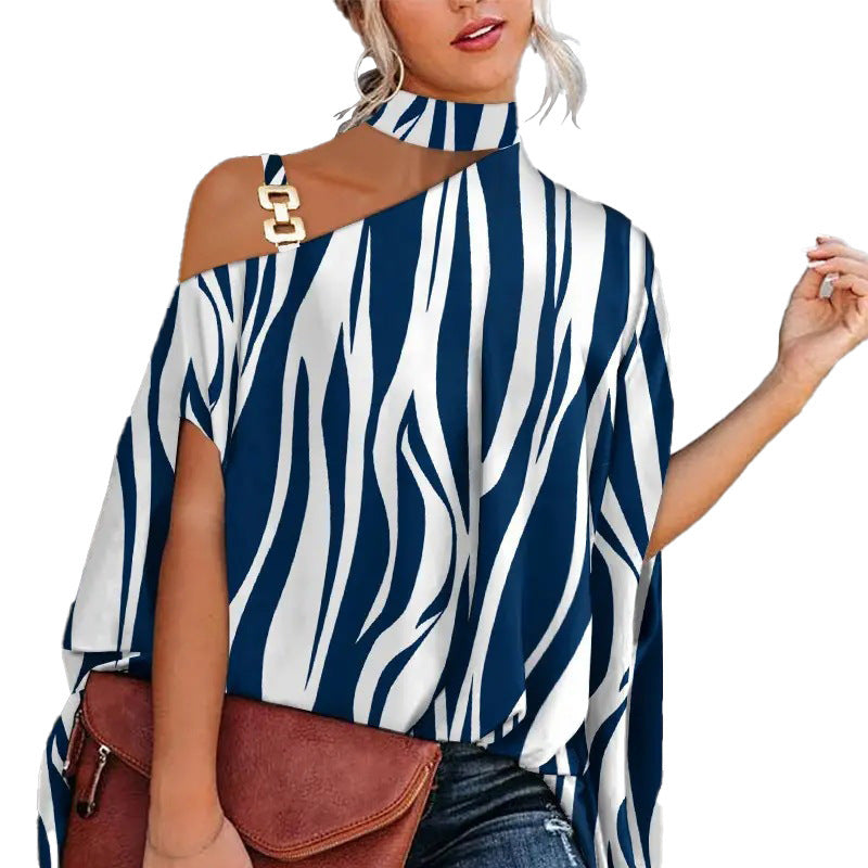 Wear Halter Shawl Printed Elegant Short Sleeve Bat Shirt - kinko