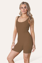 Ribbed Yoga Sports Sleeveless Bodycon Bump Ruched Playsuit - kinko