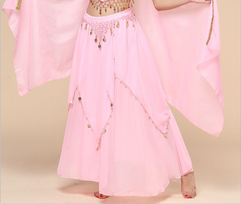 Belly Dance Hanging Coin Skirt Chiffon Big Hem Dress - kinko