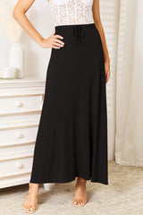 Double Take Full Size Soft Rayon Drawstring Waist Maxi Skirt - kinko