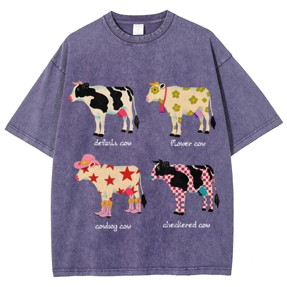 Men's And Women's Cute Cow Print T-shirt - kinko