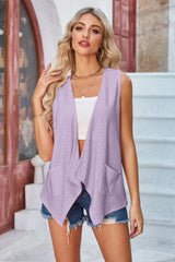 Eyelet Open Front Sleeveless Cardigan - kinko